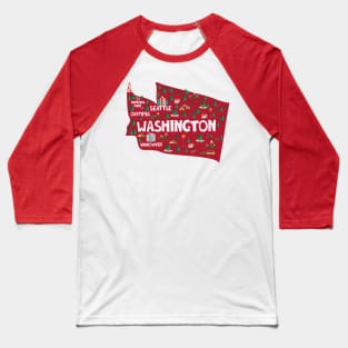 Washington State USA Illustrated Map Baseball T-Shirt